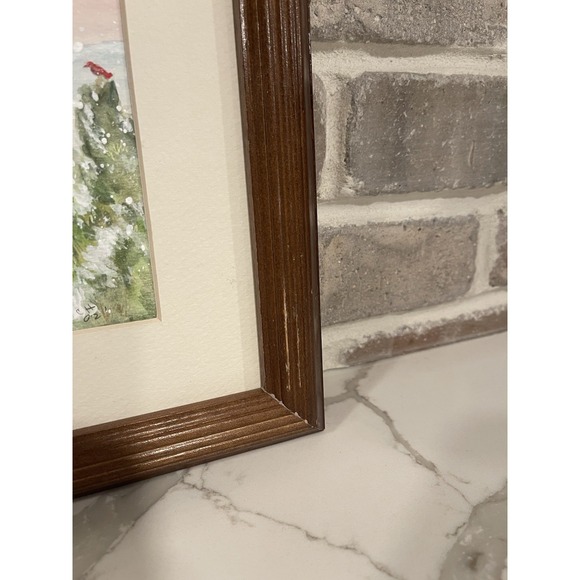 Vintage Framed Watercolor Art Painting Winter Scene Snow Signed CH 2002 Matted - Picture 7 of 16